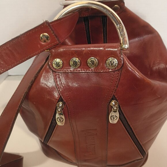Vintage VALENTINA Brown Leather Bucket Sling Pack Made in Italy - Picture 5 of 15
